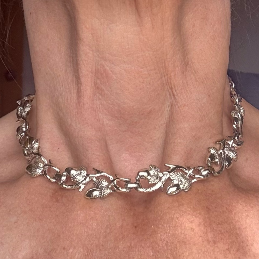 Elegant Silver Floral Choker Necklace